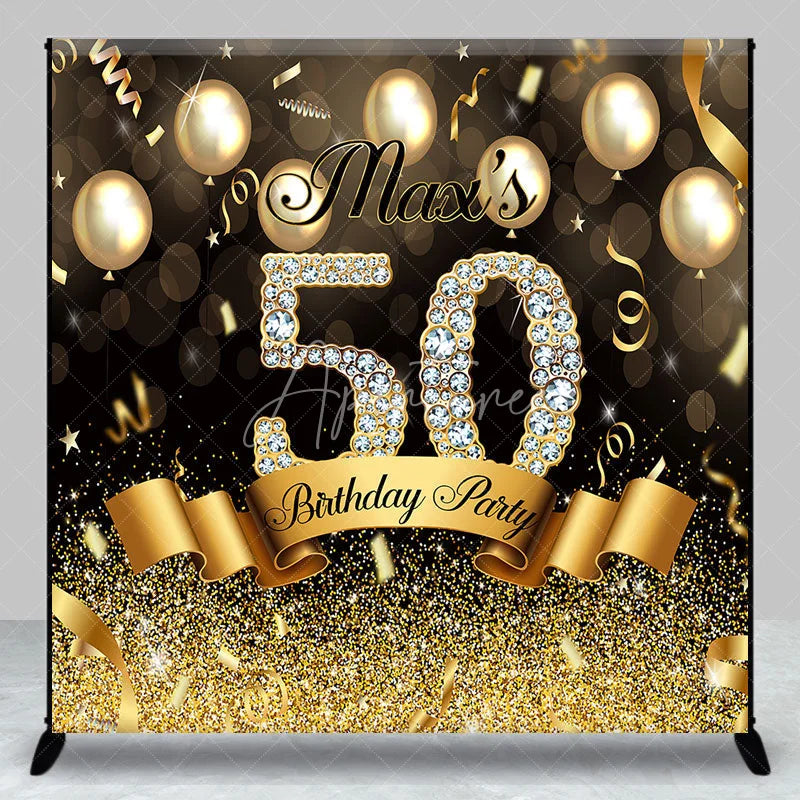 Aperturee - Aperturee Custom Birthday Backdrop Black Gold Balloons Diamond Number Background Personalized Name Age Adult Party Photography