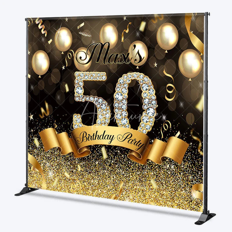 Aperturee - Aperturee Custom Birthday Backdrop Black Gold Balloons Diamond Number Background Personalized Name Age Adult Party Photography