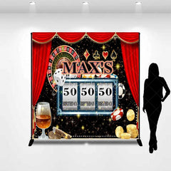 Aperturee - Aperturee Custom Birthday Backdrop Casino Night Theme Las Vegas Roulette Slot Machine Personalized Background