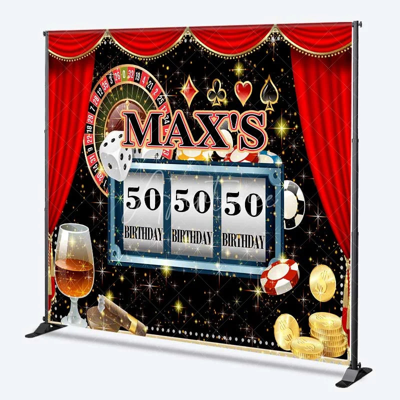 Aperturee - Aperturee Custom Birthday Backdrop Casino Night Theme Las Vegas Roulette Slot Machine Personalized Background