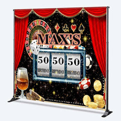 Aperturee - Aperturee Custom Birthday Backdrop Casino Night Theme Las Vegas Roulette Slot Machine Personalized Background