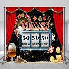 Aperturee - Aperturee Custom Birthday Backdrop Casino Night Theme Las Vegas Roulette Slot Machine Personalized Background