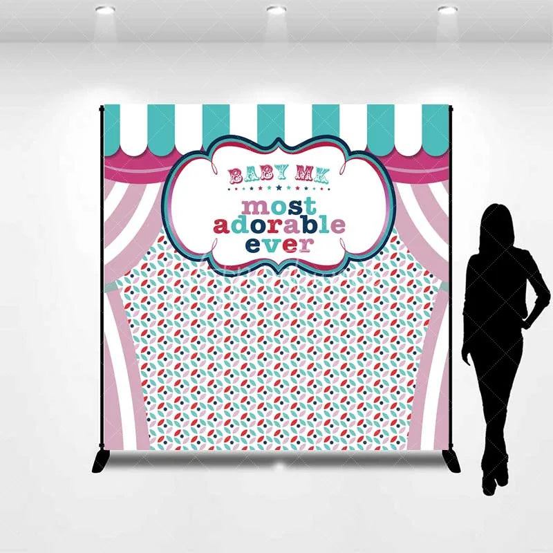 Aperturee - Aperturee Custom Birthday Backdrop Circus Carnival Tent Personalize Name Pastel Stripes Curtain Background Kids Party Decoration