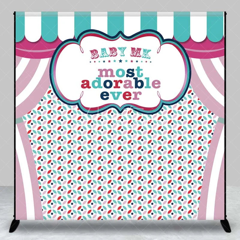 Aperturee - Aperturee Custom Birthday Backdrop Circus Carnival Tent Personalize Name Pastel Stripes Curtain Background Kids Party Decoration