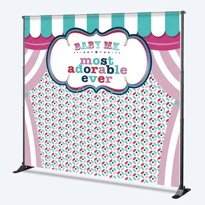 Aperturee - Aperturee Custom Birthday Backdrop Circus Carnival Tent Personalize Name Pastel Stripes Curtain Background Kids Party Decoration
