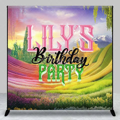 Aperturee - Aperturee Custom Birthday Backdrop Fantasy Rainbow Flower Field and Magic Castle Fairytale Party Background