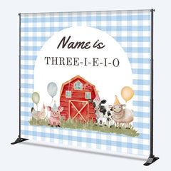 Aperturee - Aperturee Custom Birthday Backdrop Farm Animals Barn Personalize Name Rustic Red Barnyard Three-I-E-I-O Background Kids Party
