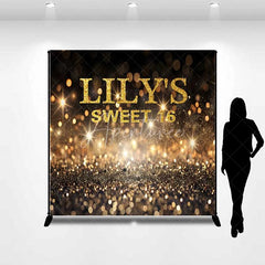 Aperturee - Aperturee Custom Birthday Backdrop Gold Bokeh Glitter Sweet 16 Sparkling Personalized Name Party Background