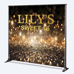 Aperturee - Aperturee Custom Birthday Backdrop Gold Bokeh Glitter Sweet 16 Sparkling Personalized Name Party Background