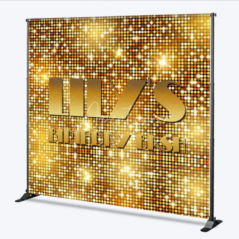 Aperturee - Aperturee Custom Birthday Backdrop Gold Sequin Spots Glitz Glamorous Disco Party Photography