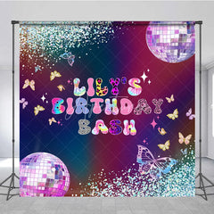 Aperturee - Aperturee Custom Birthday Backdrop Groovy Disco Ball Butterfly Tie Dye Neon Party Decoration