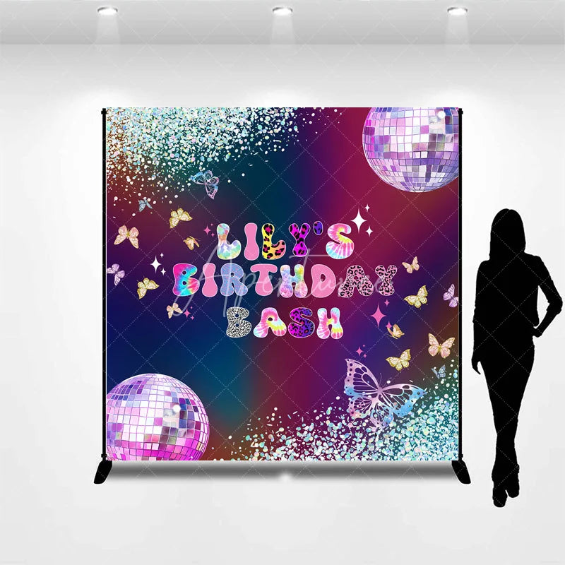 Aperturee - Aperturee Custom Birthday Backdrop Groovy Disco Ball Butterfly Tie Dye Neon Party Decoration