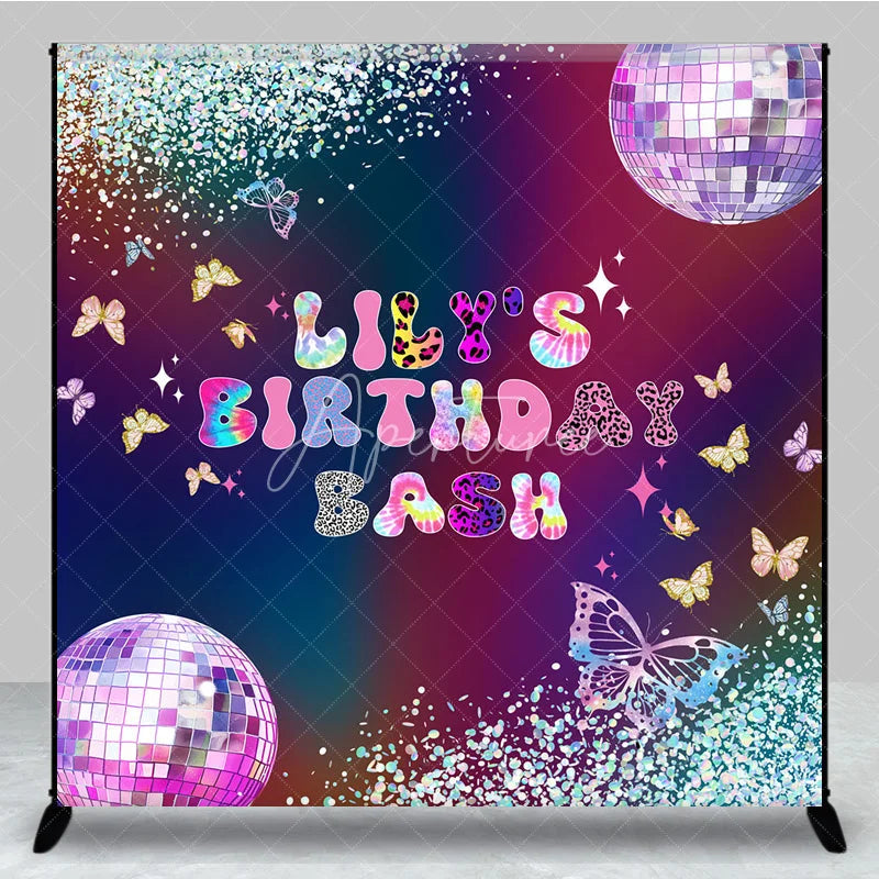 Aperturee - Aperturee Custom Birthday Backdrop Groovy Disco Ball Butterfly Tie Dye Neon Party Decoration