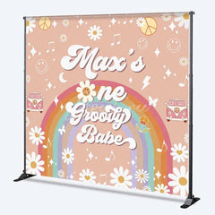 Aperturee - Aperturee Custom Birthday Backdrop One Groovy Babe Personalize Name Retro Daisy Flower Rainbow Background Girls 1st Bday Decor
