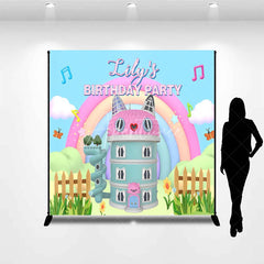 Aperturee - Aperturee Custom Birthday Backdrop Pastel Cat Dollhouse Theme Rainbow Kitty Party Photo Booth Props for Girl