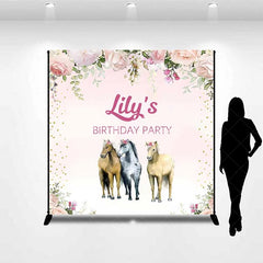 Aperturee - Aperturee Custom Birthday Backdrop Pink Floral Horse Farm Animals Photography Background