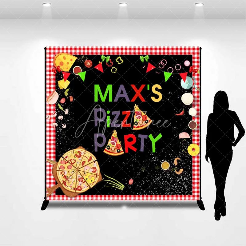 Aperturee - Aperturee Custom Birthday Backdrop Pizza Party Theme Italian Food Cooking Chalkboard Personalized Background