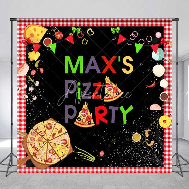 Aperturee - Aperturee Custom Birthday Backdrop Pizza Party Theme Italian Food Cooking Chalkboard Personalized Background