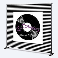 Aperturee - Aperturee Custom Birthday Backdrop Retro Vinyl Record Music Theme Black and White Stripes Personalized Party Background