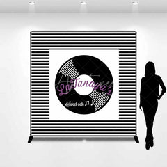 Aperturee - Aperturee Custom Birthday Backdrop Retro Vinyl Record Music Theme Black and White Stripes Personalized Party Background