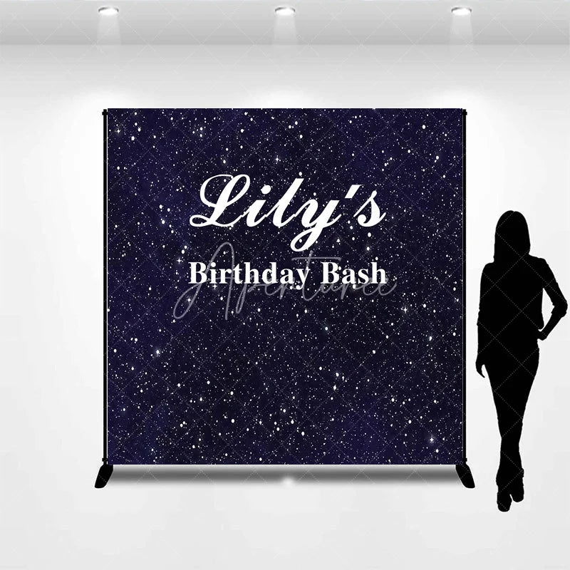 Aperturee - Aperturee Custom Birthday Backdrop Starry Night Navy Blue Gold Sparkle Sky Personalize Party