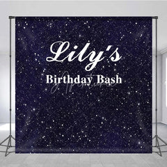 Aperturee - Aperturee Custom Birthday Backdrop Starry Night Navy Blue Gold Sparkle Sky Personalize Party