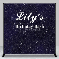 Aperturee - Aperturee Custom Birthday Backdrop Starry Night Navy Blue Gold Sparkle Sky Personalize Party