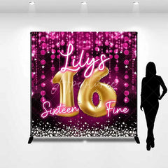 Aperturee - Aperturee Custom Birthday Backdrop Sweet 16 Pink Glitter Gold Balloons Personalized Name Decor