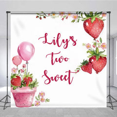 Aperturee - Aperturee Custom Birthday Backdrop Two Sweet Strawberry Pink Floral Red Fruit Party Decoration