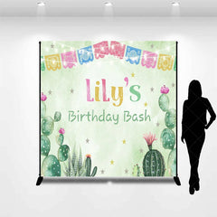 Aperturee - Aperturee Custom Birthday Backdrop with Colorful Papel Picado Banners Desert Cacti and Stars Theme for Party
