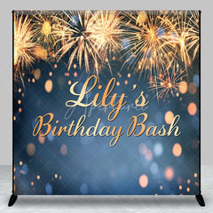 Aperturee - Aperturee Custom Birthday Backdrop with Golden Fireworks and Bokeh Lights Personalized Celebration Party Decor