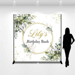 Aperturee Aperturee Custom Birthday Bash Backdrop Elegant Gold and Greenery Wreath Personalized Eucalyptus Leaves Photo Prop Decor