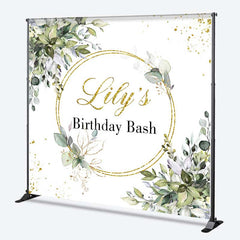 Aperturee Aperturee Custom Birthday Bash Backdrop Elegant Gold and Greenery Wreath Personalized Eucalyptus Leaves Photo Prop Decor