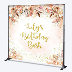 Aperturee Aperturee Custom Birthday Bash Backdrop for Her Boho Pampas Grass and Dried Flowers Personalized Gold Glitter Photo Prop