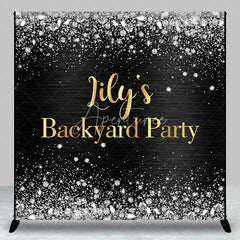 Aperturee - Aperturee Custom Black and Gold Backyard Party Backdrop Elegant Silver Glitter and Diamond Sparkle Decor
