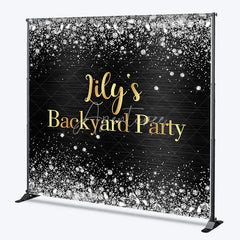 Aperturee - Aperturee Custom Black and Gold Backyard Party Backdrop Elegant Silver Glitter and Diamond Sparkle Decor