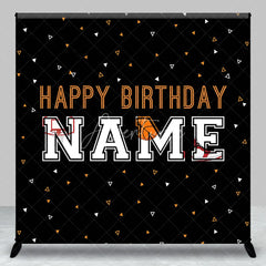 Aperturee - Aperturee Custom Black and Orange Basketball Birthday Backdrop featuring Hoop and Shoe Personalized Sports Party Decor