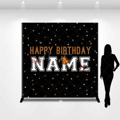 Aperturee - Aperturee Custom Black and Orange Basketball Birthday Backdrop featuring Hoop and Shoe Personalized Sports Party Decor