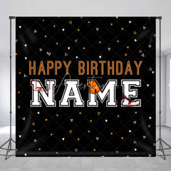 Aperturee - Aperturee Custom Black and Orange Basketball Birthday Backdrop featuring Hoop and Shoe Personalized Sports Party Decor