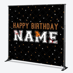 Aperturee - Aperturee Custom Black and Orange Basketball Birthday Backdrop featuring Hoop and Shoe Personalized Sports Party Decor