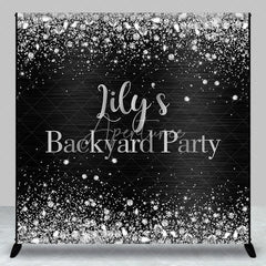 Aperturee - Aperturee Custom Black and Silver Glitter Backyard Party Backdrop Personalized Diamond Confetti Celebration Decor