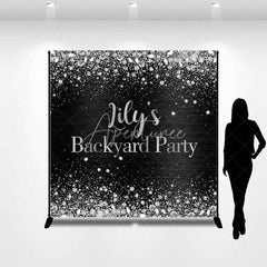 Aperturee - Aperturee Custom Black and Silver Glitter Backyard Party Backdrop Personalized Diamond Confetti Celebration Decor