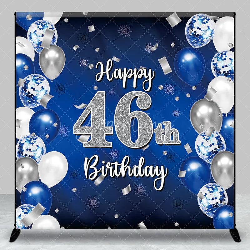 Aperturee - Aperturee Custom Blue and Silver Balloons Happy 46th Birthday Backdrop Confetti Celebration Party Decor