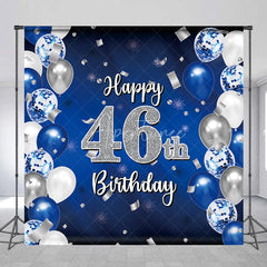 Aperturee - Aperturee Custom Blue and Silver Balloons Happy 46th Birthday Backdrop Confetti Celebration Party Decor