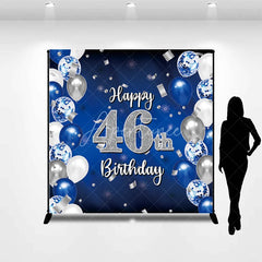 Aperturee - Aperturee Custom Blue and Silver Balloons Happy 46th Birthday Backdrop Confetti Celebration Party Decor