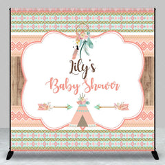 Aperturee - Aperturee Custom Boho Tribal Baby Shower Backdrop featuring Peach Mint Green and Gold Patterns Dreamcatcher and Teepee Design