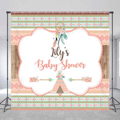 Aperturee - Aperturee Custom Boho Tribal Baby Shower Backdrop featuring Peach Mint Green and Gold Patterns Dreamcatcher and Teepee Design