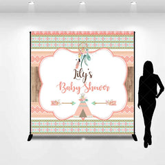 Aperturee - Aperturee Custom Boho Tribal Baby Shower Backdrop featuring Peach Mint Green and Gold Patterns Dreamcatcher and Teepee Design
