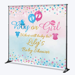 Aperturee - Aperturee Custom Boy or Girl Gender Reveal Baby Shower Backdrop What Will Baby Be Pink and Blue Glitter Stars
