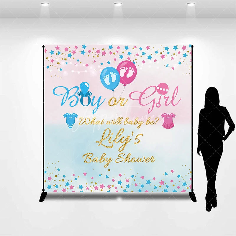 Aperturee - Aperturee Custom Boy or Girl Gender Reveal Baby Shower Backdrop What Will Baby Be Pink and Blue Glitter Stars